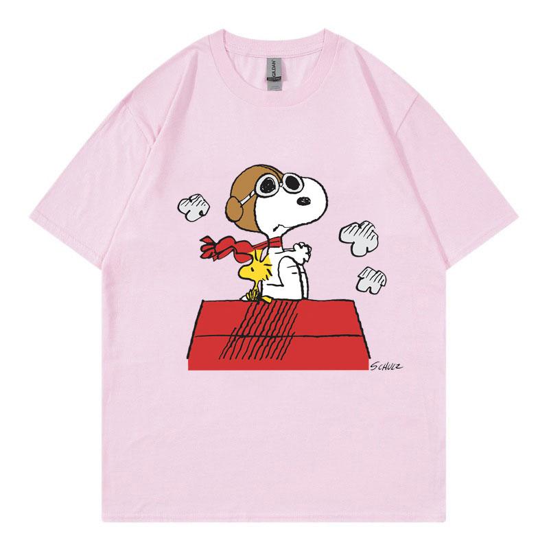 Snoopy Black Women T-shirt Summer Short Sleeve Cotton Men Women Tee Shirt Tops Cartoon Anime Couple Clothing Tops