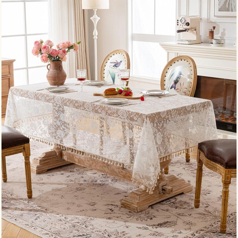 Vintage Lace Flower Tablecloth French Light Luxury High-end Rectangular Dining Table Cloth Anti Slip Tea Table Decoration Cloth