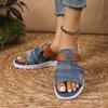 2025 summer new casual denim beach slippers large size soft bottom flat bottom cool slippers