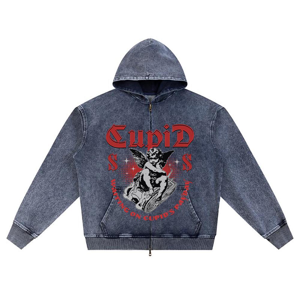 

DTG print Knitted Denim Zip-Up Hoodie Cupid Cash Brother Print Zipper Hoodies XL темно-синий