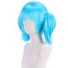 Peluca Azul para Cosplay de Sally Face, Cabello Corto de Anime, Sintética para Fiesta, 2 Coletas