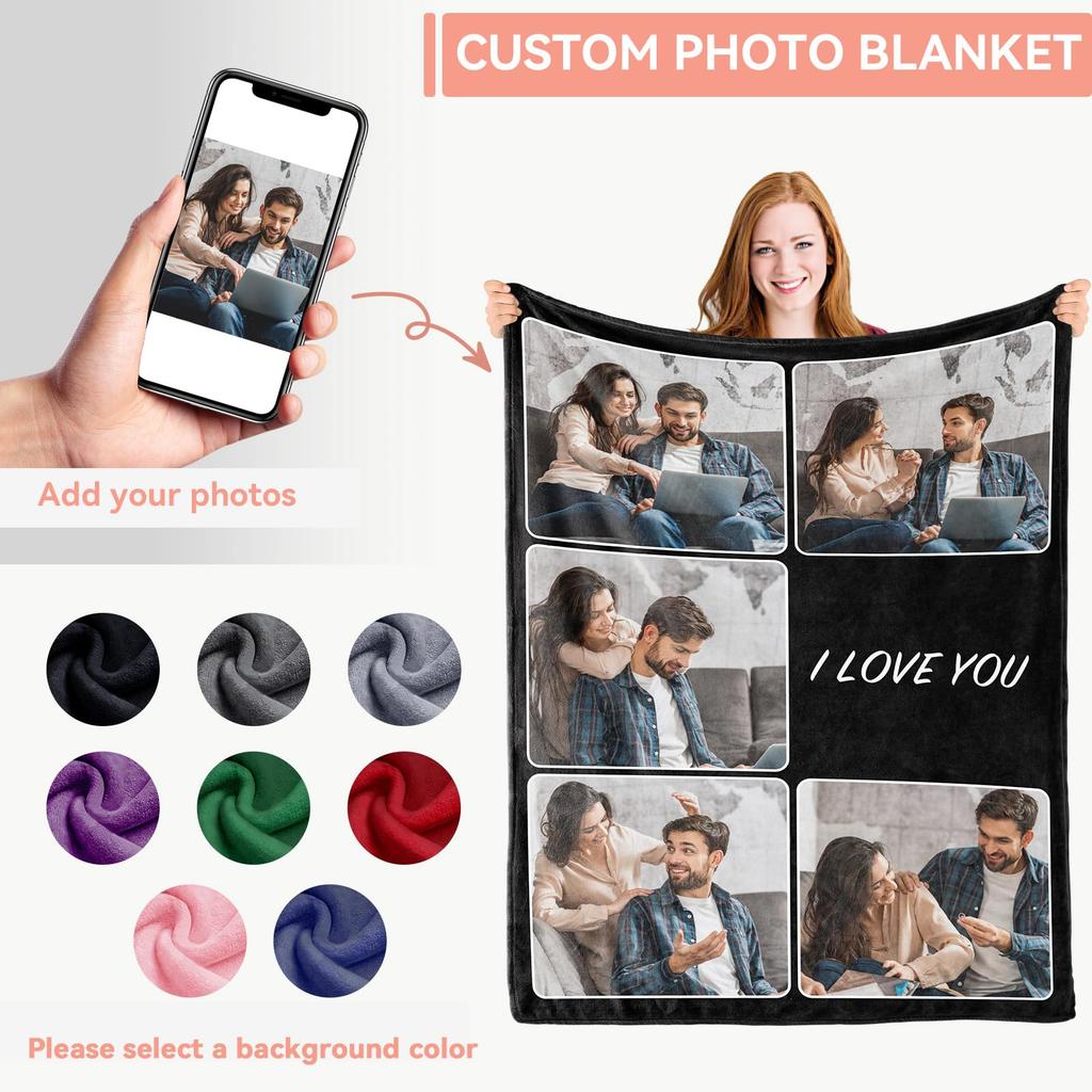 1pc Customized Blanket Your Design Logo Family Photo Print Warm Smooth Blanket Custom for Lover Dad Mom for Winter New Year Gift