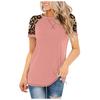 Fashion Womens Leopard Splicing Round Neck Casual Long Sleeve Tops