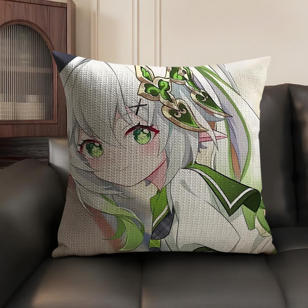 Nahida Genshin Impact Cute Cushion Cover Natural Linen Organic Fabric DoubleSided Printing Sofa Home Decor Gift Pillow Case