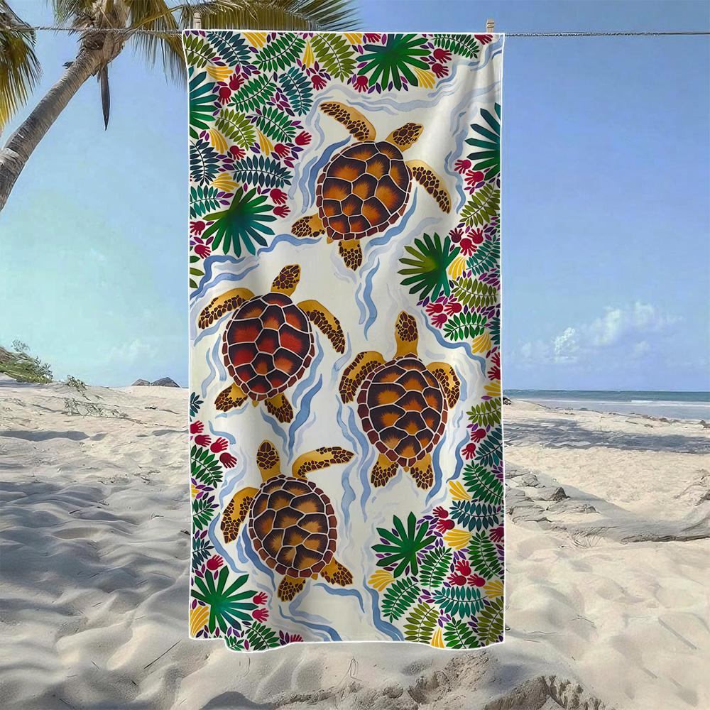 

Watercolor & Tropical Sea Turtle Beach Towel, Soft Quick-Drying, Perfect For Portable Outdoor Travel, Camping And Summer Beach W30*H60(CM)