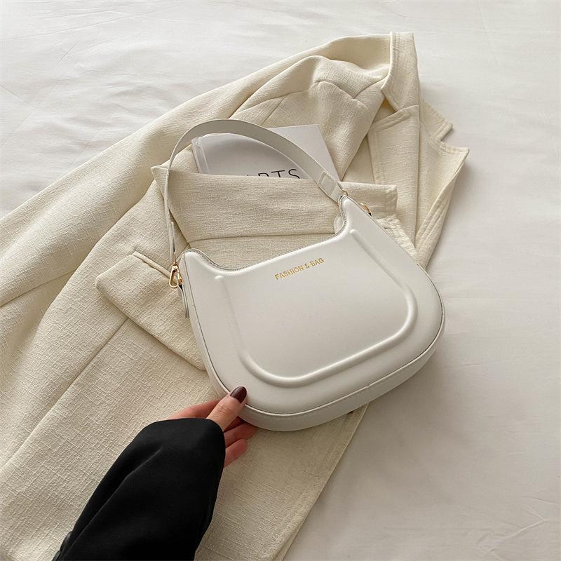 Textured Press-shell Handbag for Women's Spring and Summer New Solid Color Chain Underarm Bag Shoulder Bag Crossbody Crescent Bag