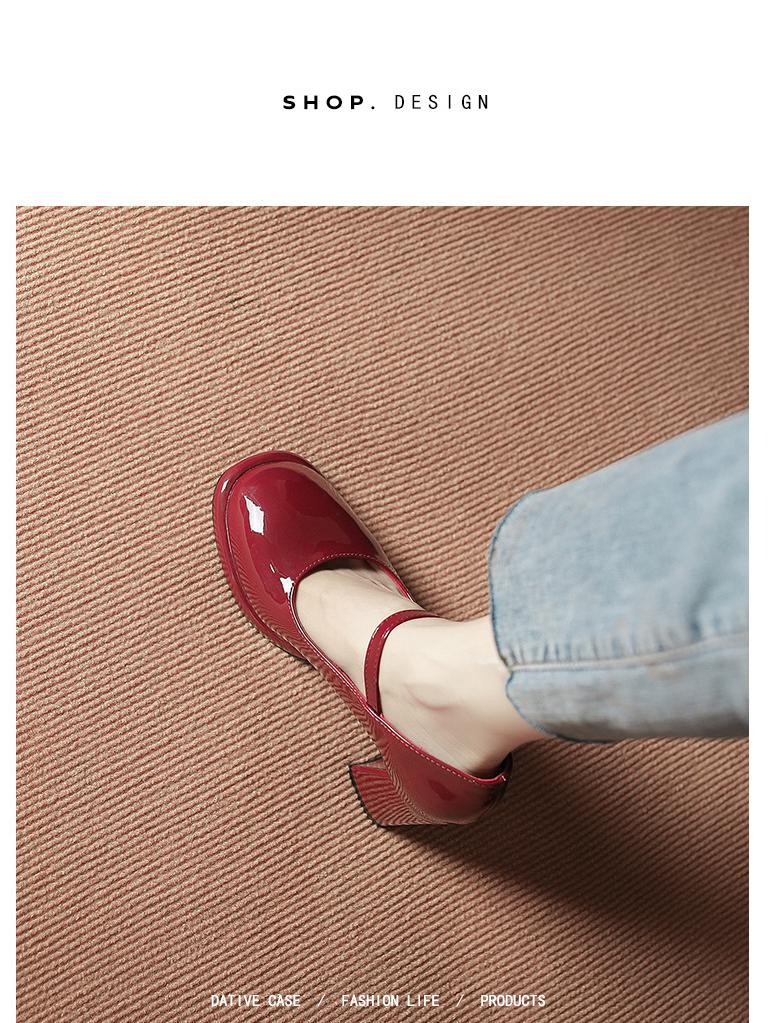 Sapatos Mary Jane de Couro de Vaca com Plataforma e Salto Alto para Mulheres - Impermeáveis, Retrô, com Tira de Fivela e Salto Grosso