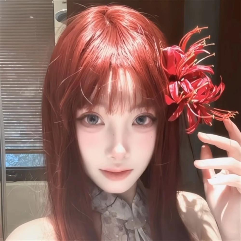 Red Other Side Flower Simulation Flower Hairpin Retro Mori Advanced Hairpin Head Flower Super Fairy Exquisite Side Broken Hair Card