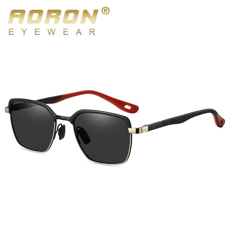 AORON Metal Frame Polarized Sunglasses Classic Black Sport Driving Fishing Glasses UV400 Anti Glare Sunglasses