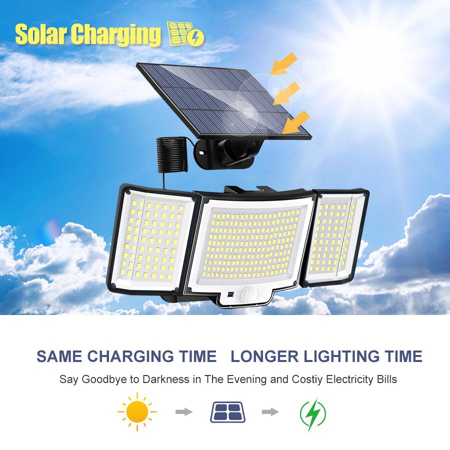 Solar Outdoor Lights 328 LED Security Lights with Remote Control IP65 Waterproof Solar Motion Sensor Lights Integrated or Split