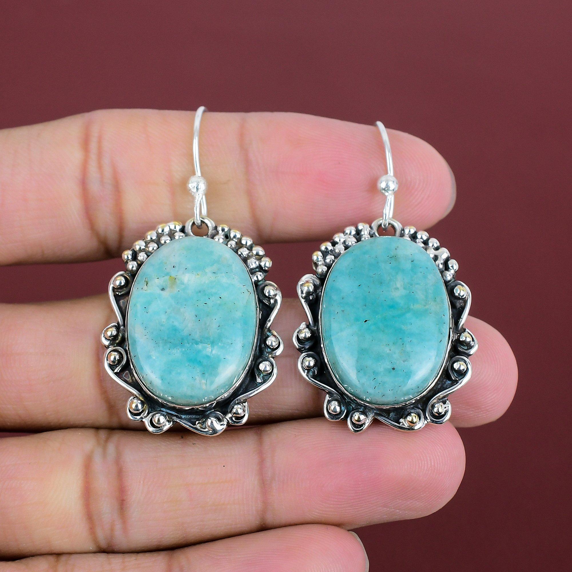 Amazonite Earring Gemstone Jewelry 925 Sterling Silver Earring Handmade Earrings Natural Amazonite Jewelry Gifts For Women Brand New Earring