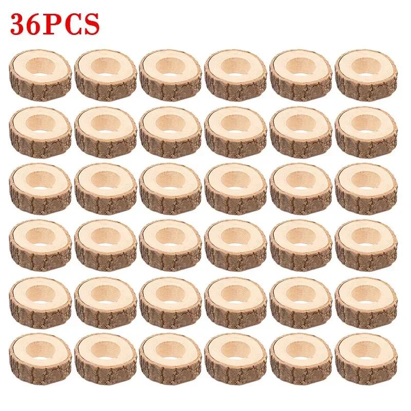 6PCS/Suit Creative Wooden Napkin Rings Party Table Wedding Supplies Decoration Rustic Vintage Bark Stump Craft Ornament