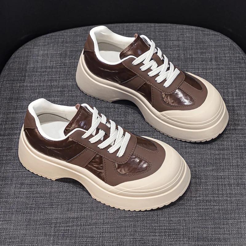 

Koznoy 5 см лакированная ткань замша коровья натуральная кожа удобные женские весенние массивные кроссовки женская платформа вулканизированная осенняя обувь 40 кофейный