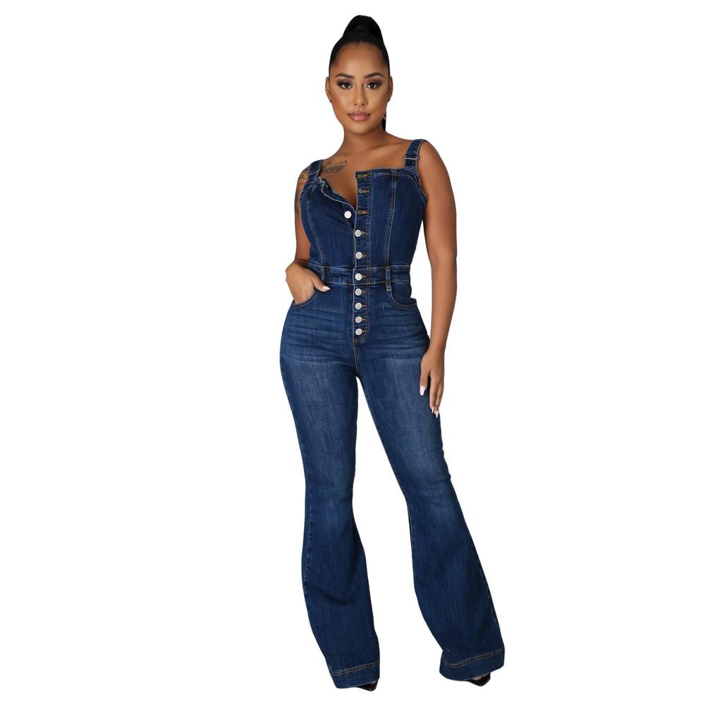Women's European & American Fashion Casual Sexy Denim Wide-Leg Overalls