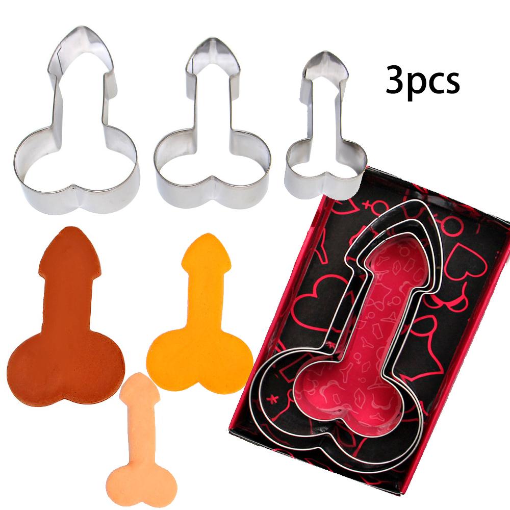 3pcs Penis Shape Cookie Cutter Dick Biscuit Mold Stainless Steel Fondant Cake Cutter DIY Kitchen Baking Decorating Tool Party