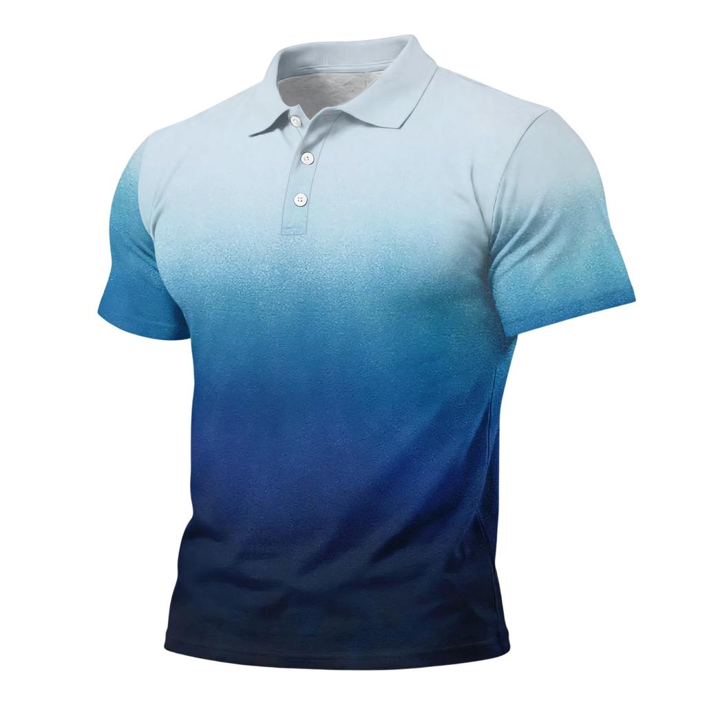 Men Loose Fit Casual Gradient Print Short Sleeve T Shirt with Turn Down Collar Comfortable Soft Fabric Stylish Design
