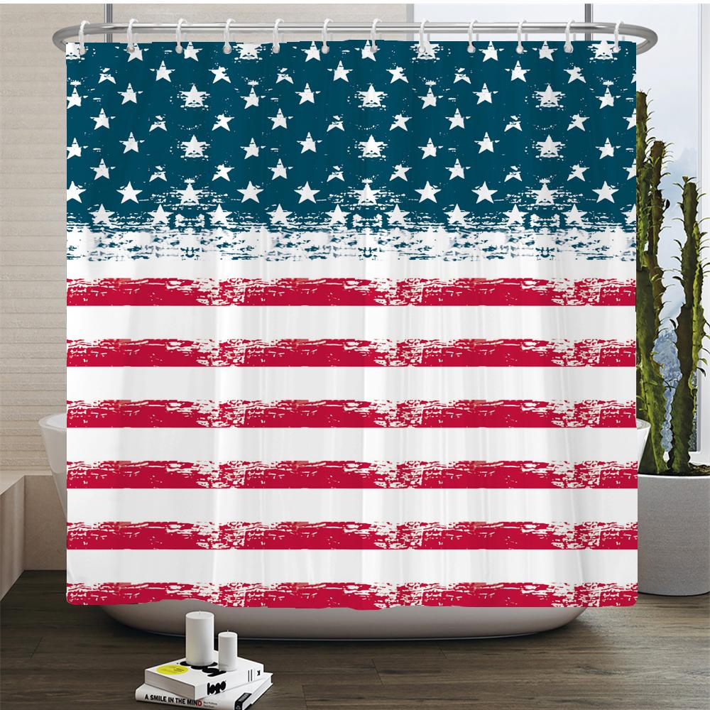 Tenda da Doccia Stampata con Bandiera Stile Americano Tende da Bagno Poliestere Impermeabile Tenda da Bagno con Ganci Grande formato Tessuto da Parete