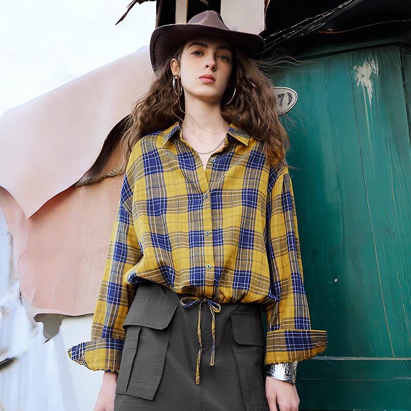 Chuyu Women's Plaid Cotton Long Sleeve Shirt