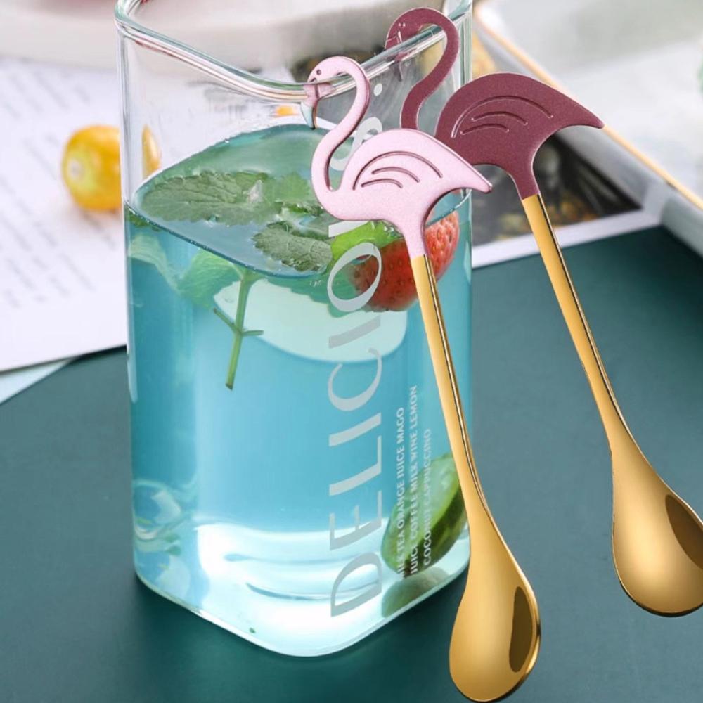 Creative Coffee Spoons Stainless Steel Flamingo Titanium-plated Paint Mixing Spoon Hanging Cup Mini Spoon