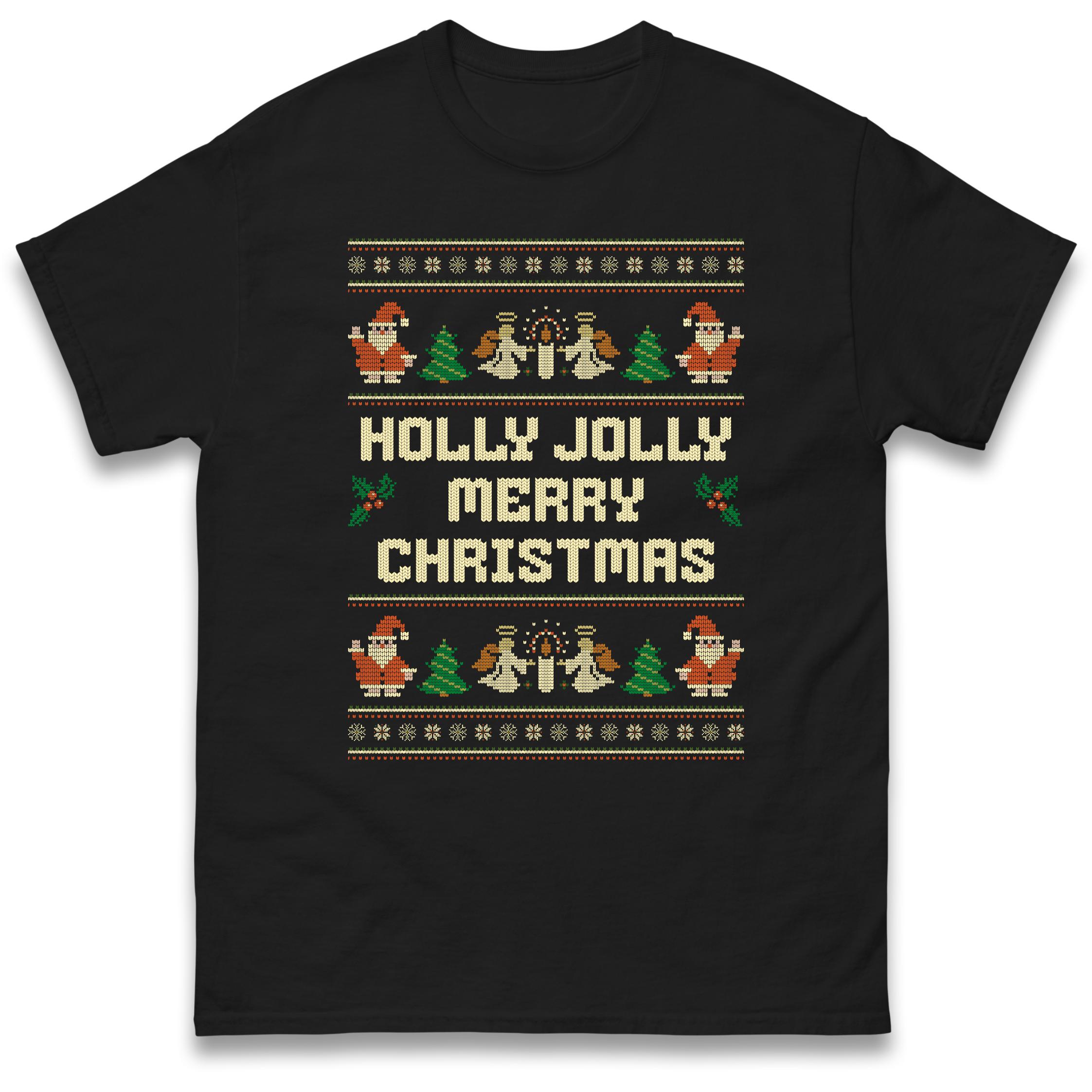 Holly Jolly Merry Christmas T-Shirt Tshirt Mens Womens Tops Unisex Tees 100% Cotton S