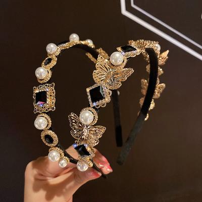 Goldener Schmetterling Strass Luxus Stirnband Kopfbedeckung Barock Krone Metall Blume Biene Haarband für Frauen Vintage Haarschmuck