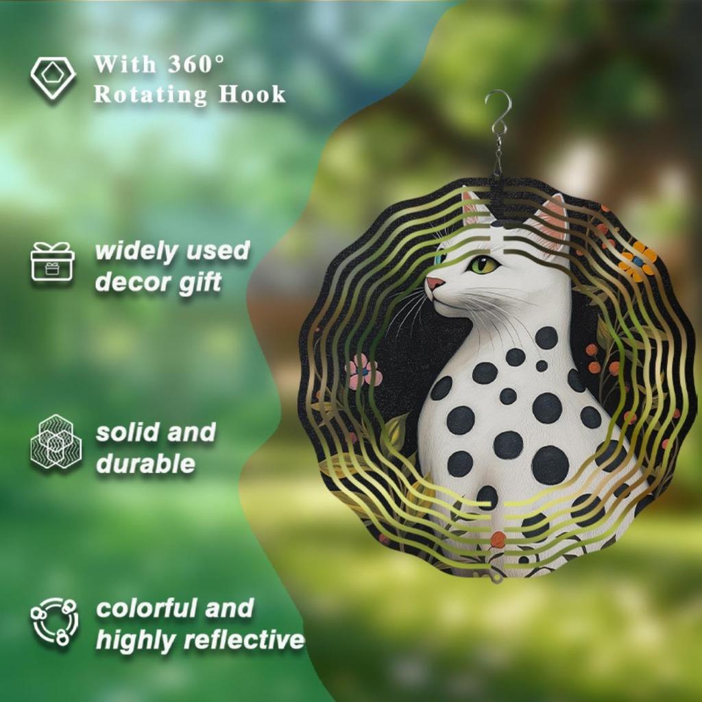 10 Zoll Gefleckte Katze Windspiel Rotierendes Windspiel mit 360° Haken für Hof Balkon Frühling Sommer Deko Elegantes Geschenk für Freunde