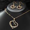 3Pcs/Set Heart Shaped Jewelry Set Of Earrings Pendant Necklace For Women Party Exquisite Fashion Rhinestone Double Heart Peach Heart Jewelry Set