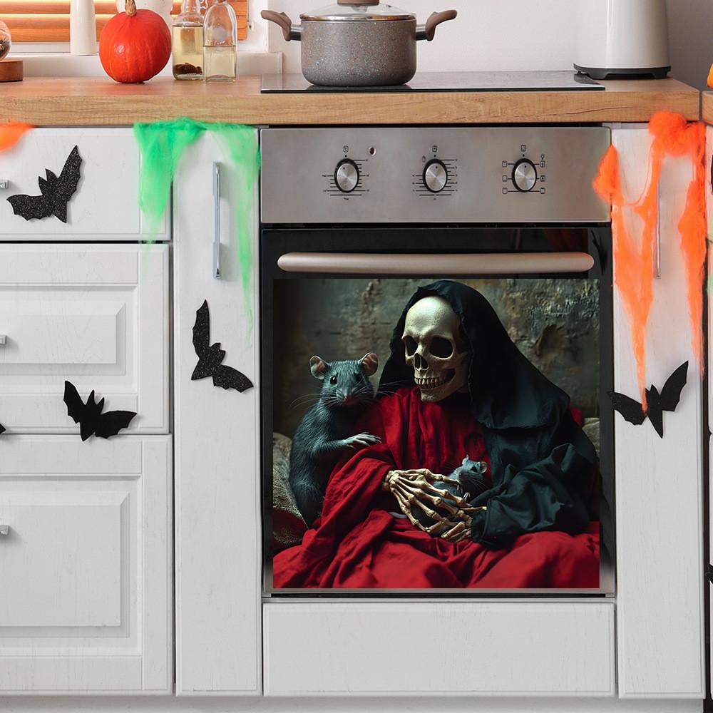Halloween Smile Skeleton And Mouse Glass Cabinet Kitchen Decor Wall Stickers