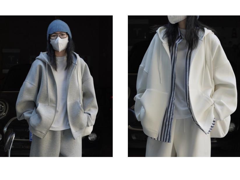 Cardigan Pulover cu Glugă Stil Coreean Strat de Aer Toamnă Timpurie Louvre - Jachetă Casual Largă cu Fermoar pentru Femei