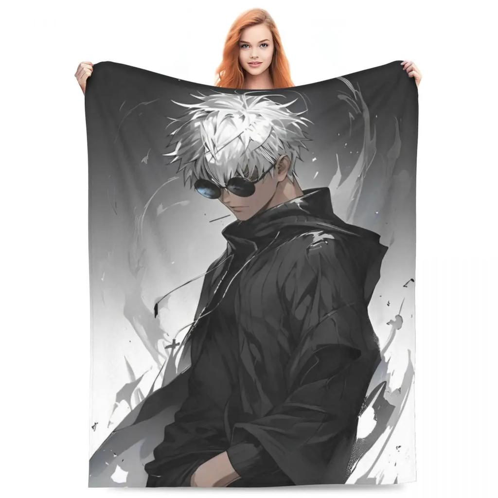 Gojo Satoru Knitted Blanket Anime Jujutsu Kaisen Flannel Throw Blanket Summer Air Conditioning Personalised Soft Warm Bedspreads