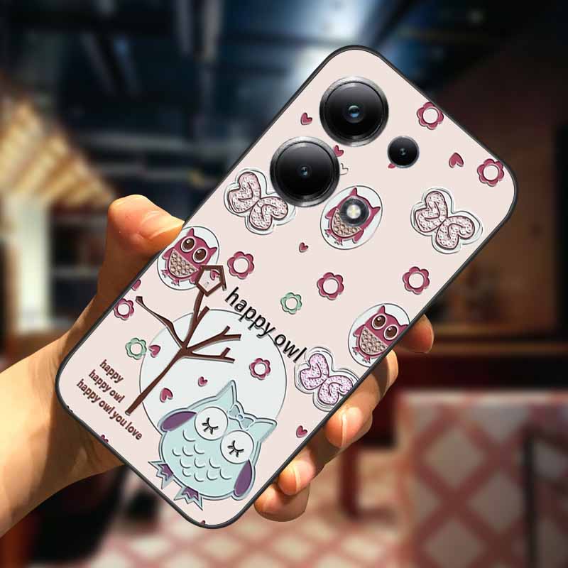 For Xiaomi Redmi Note 13 13pro 5G Case 3D Relief Flower Emboss Soft Silicone Cover For Redmi Note 13 pro Plus Owl interest Cases