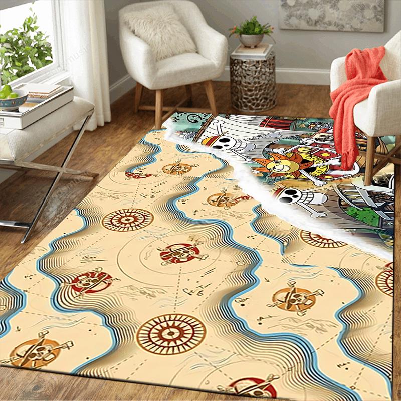 1Pc Pirate Adventure Map Printed Flannel Rug Soft Non Slip Carpet for Bedroom Living Room Office Floor Outdoor Home Decor Xmas Gift K1928