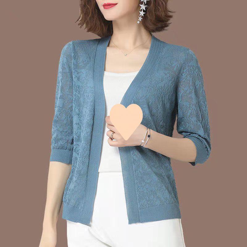 Übergroße Sommer Strickjacken mit halbem Arm, Spitzenstrickjacken, Mäntel, Koreanisch, Elegant, Trendig, Durchbrochen, Sonnenschutz Tops