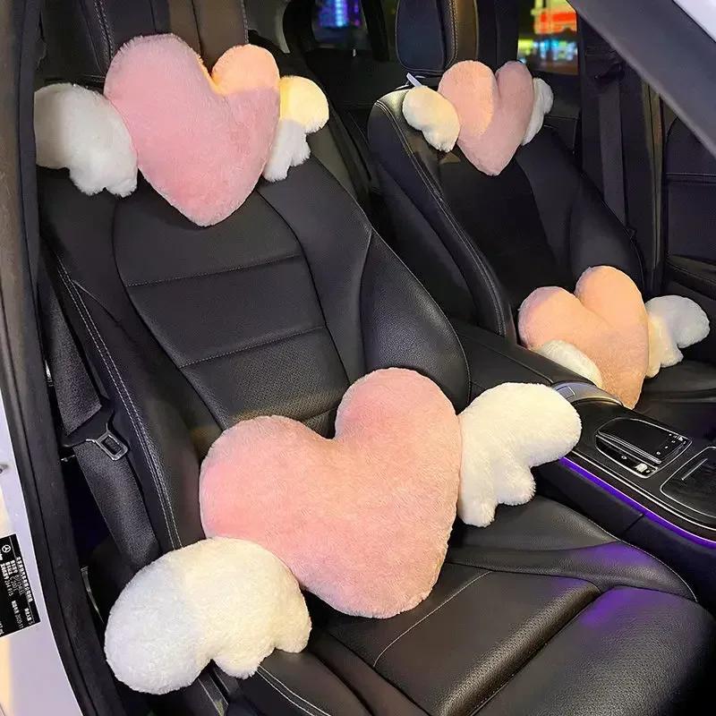 1pc Cute Cartoon Car Headrest Pillow Neck Support Pillow Love Heart Back Waist Pillow Seat Back Cushion Car Interior Decoration