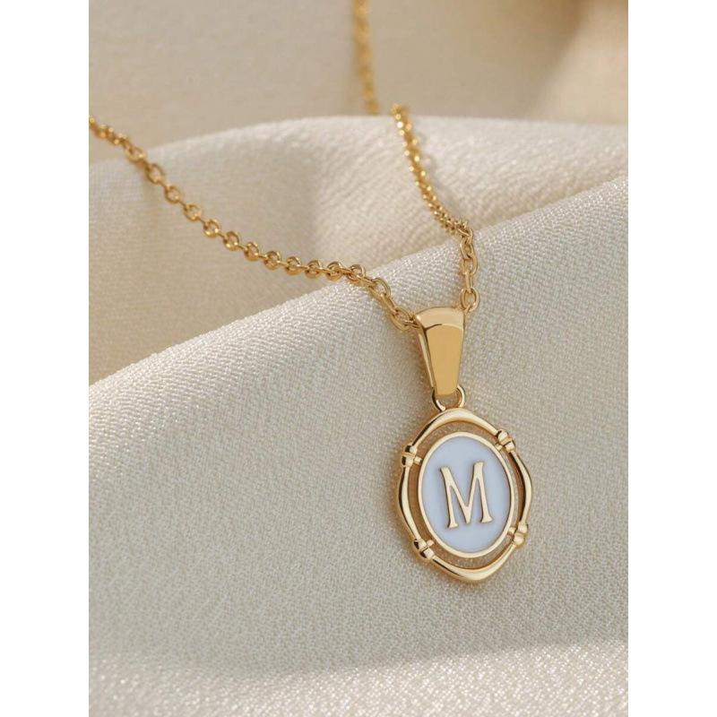Men necklaces enamel letter gold oil dripping craft necklace L