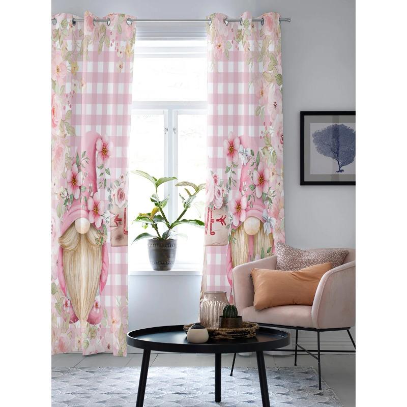 Valentine'S Day Gnome Floral Plaid Window Curtains for Living Room Bedroom Curtain Modern Kitchen Blinds Drapes Curtains
