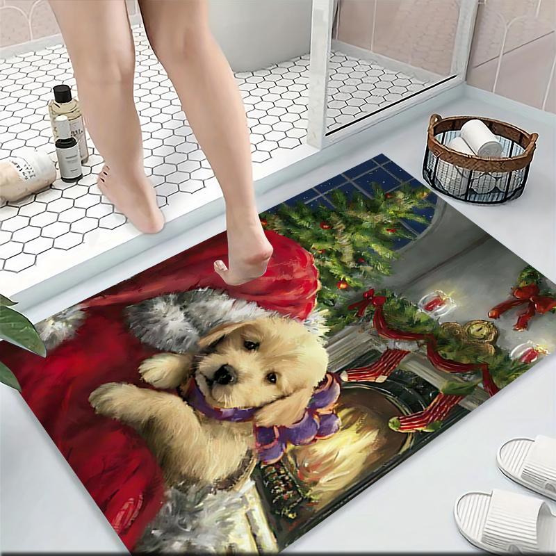 Christmas Pup Fire Carpet Rug Soft Washable Anti Slip Home Living Room Sofa Mats Personalized Christmas Rug