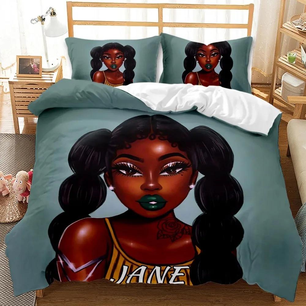 African American Black Girl Duvet Cover SetBlack Girl Magic Bedding Set3D Comforter CoverBirthday Gift for Black Women Girls