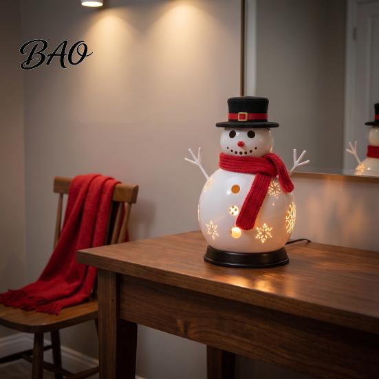 Small Metal Candle Vessel Christmas Snowman Holder, Decorative Candlestick Ornament with Top Indoor Festive Atmosphere Light Hat And Scarf for