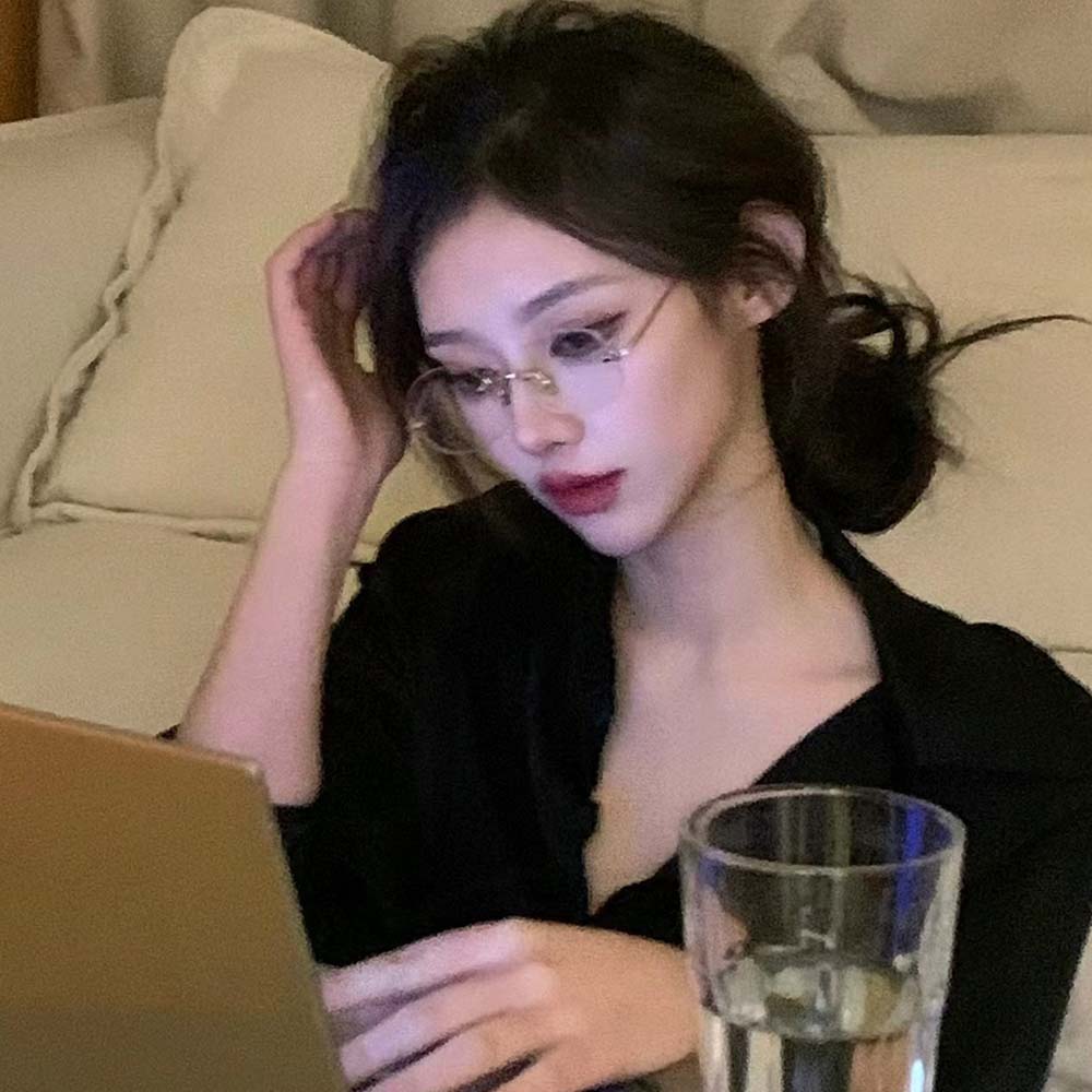 Oval Borderless Frame Glasses Women Anti-Blue Light Retro Metal Frame Eyeglasses Fashion Comfortable Eye Protection Glasses