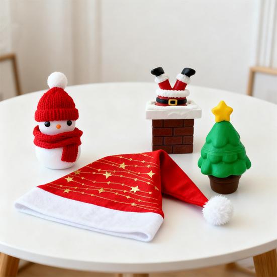 Yousheng 1/2/3/4Pcs 3D Printed Christmas Figurine Santa Snowman Star Topper Xmas Tree Gift Box Statue Holiday Party Decoration Ornament