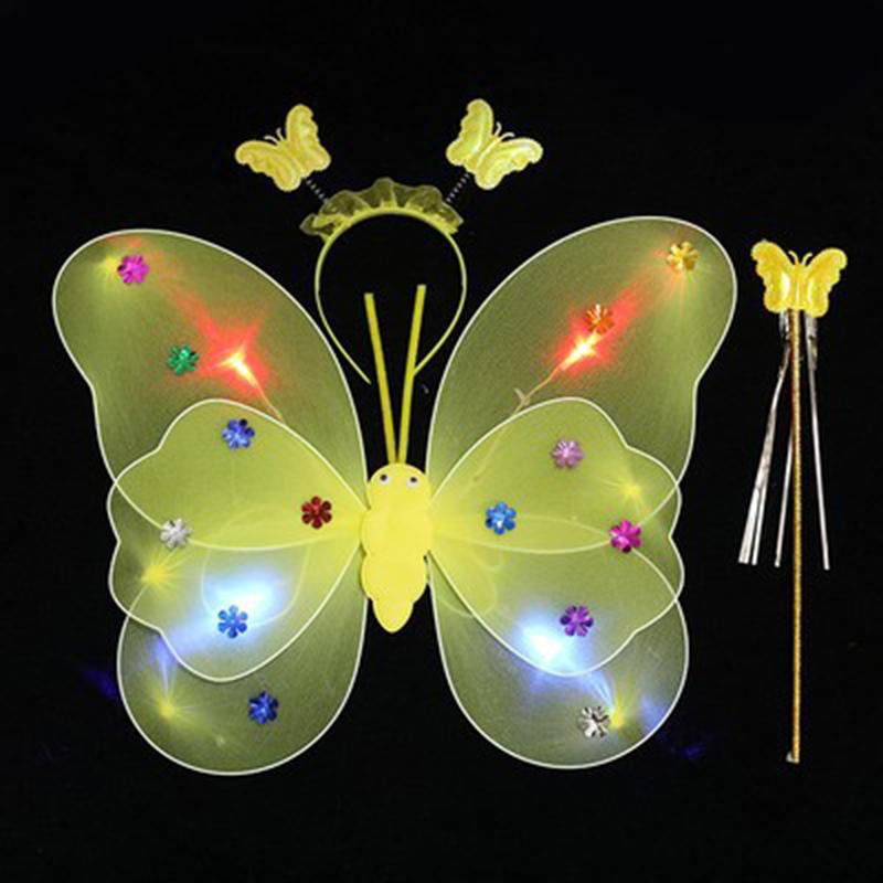Led Butterfly Wings Light Up Angel Wings Kids Hair Bows Girl Headband Costume Girls Dress Props Party Angel Luminous Fairy Wings
