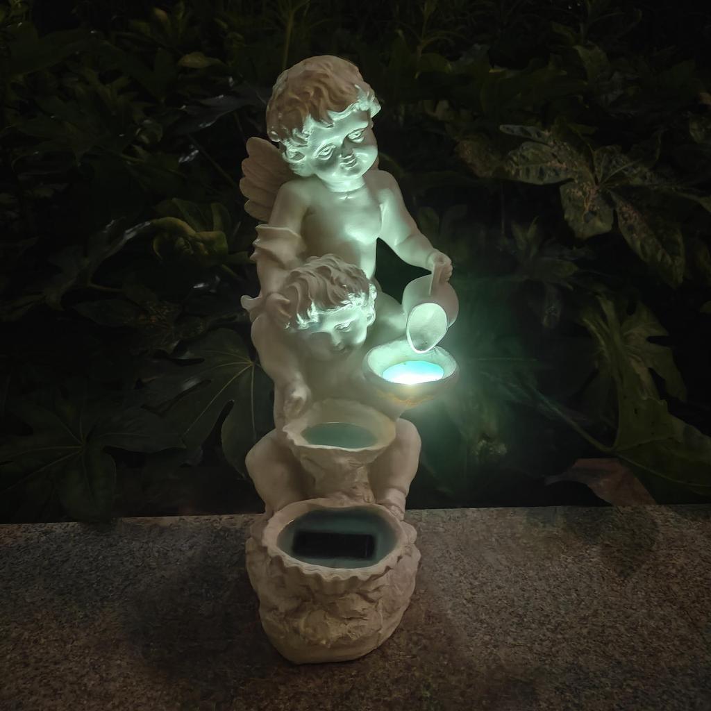 European Style Solar Angel Resin Water Flow Lights for Garden Decor