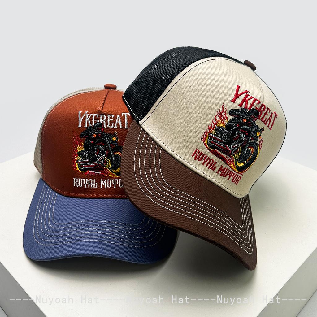And Women Hip-Hop Embroidered Motorcycle Driver Letter Prints Baseball Caps Color Contrast Sun Protection Personalized Trucker Caps All-Match Ins