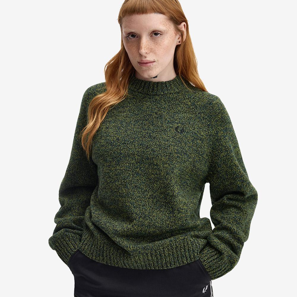 FRED PERRY [Womens] Twisted Horse Mock Neck Knit - Tennis Ball Yellow/Dark Petrol/Black Afpf2531133-72A