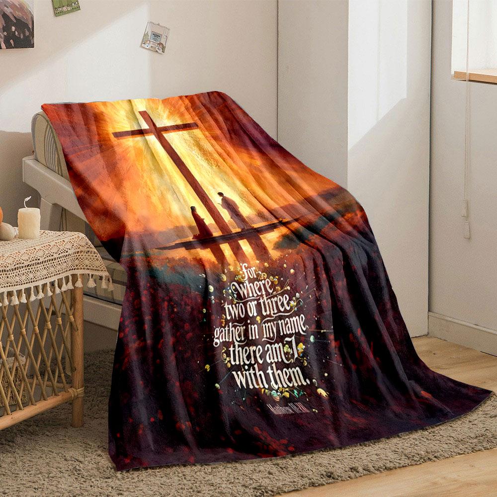 Religious Cross Prayer Themed Blanket Printed Blanket for Living Room Bed Couch Lunch Break Soft Cozy Blanket for Friend's Festival Gift