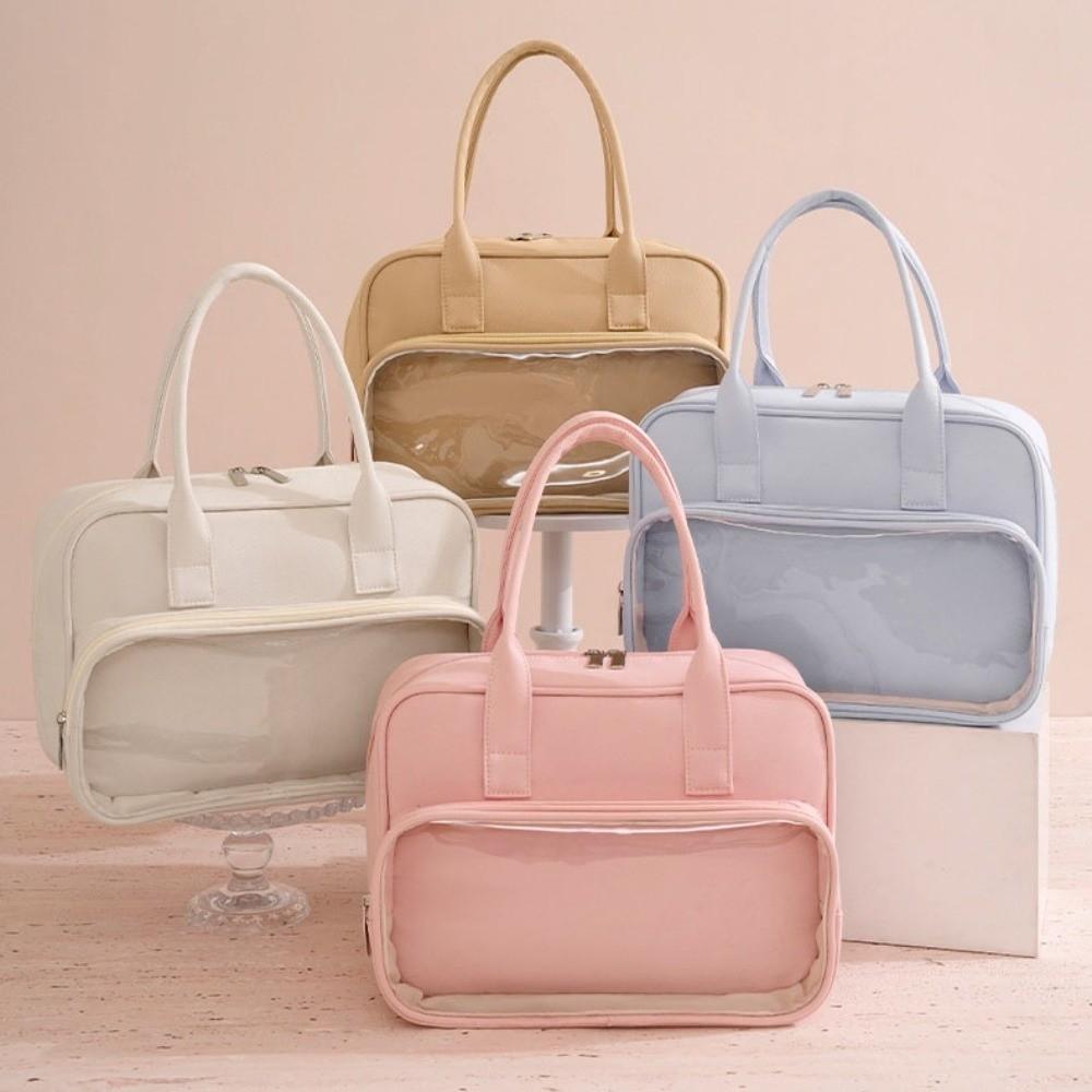 Solid Color Makeup Bag PVC Toiletry Bag Fashion Handheld Cosmetic Case Ladies