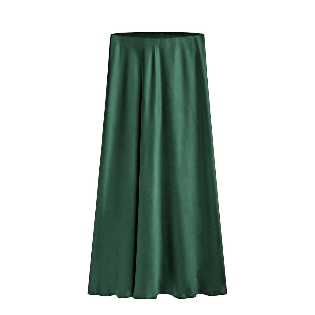 Spring Summer Acetate Satin Halter High Waist Elastic High Quality Satin Split Long Skirt Womens
