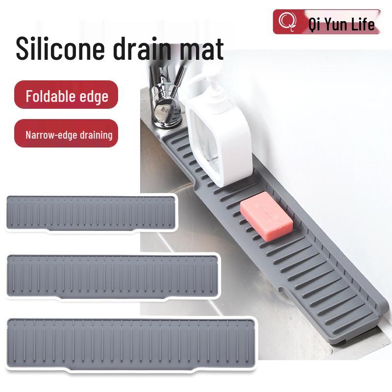 Silicone Faucet Splash Guard Pad - Folding Edge Sink Mat & Water Stopper.