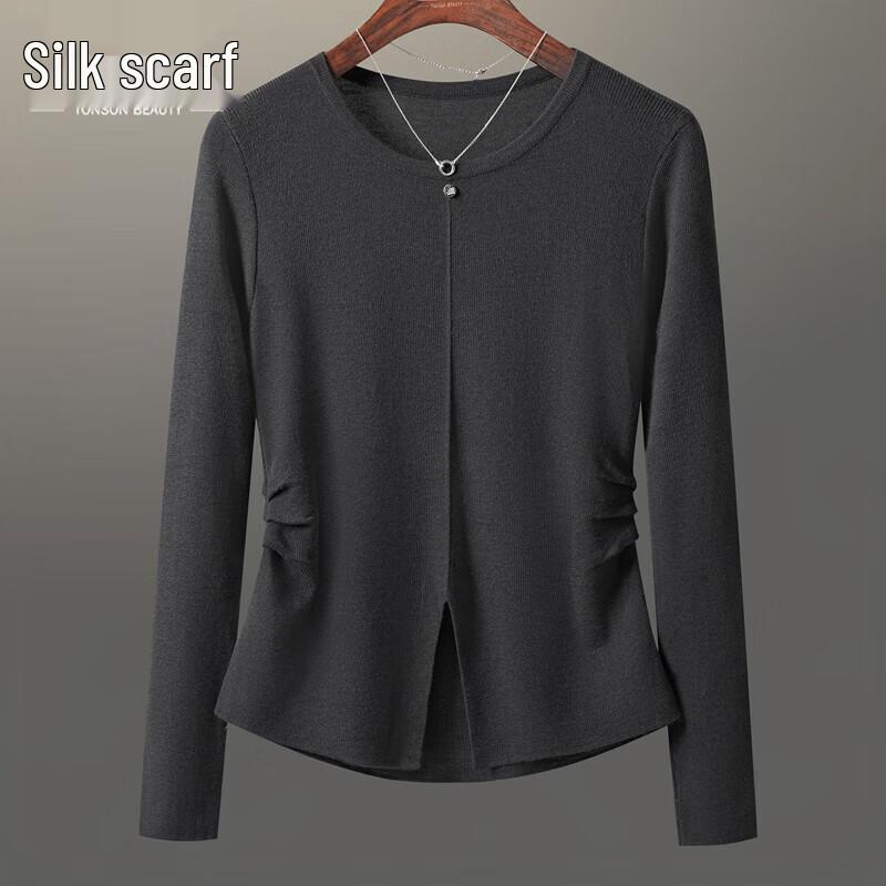 

Women s Slim Fit Round Neck Long Sleeve Knit Sweater with Slit Hem One Size
